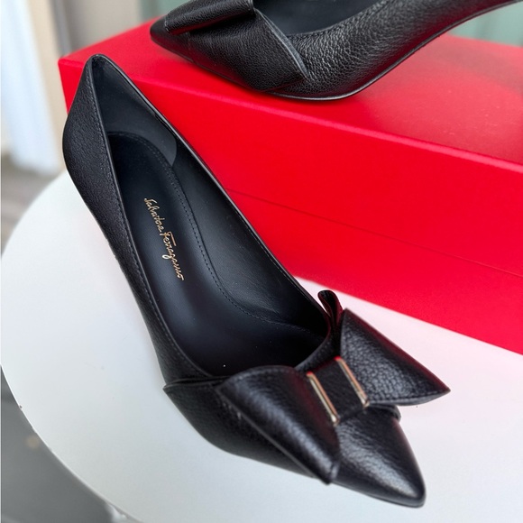 Salvatore Ferragamo Shoes - $895 FERRAGAMO Zoey 70 Black Leather Women’s Bow Heels Pumps, Size 7